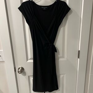 Norma Kamali Black Wrap Midi Dress with V-Neck